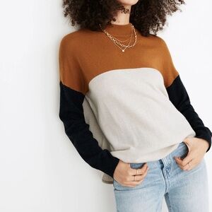 Madewell Tri-Tone Crew Neck Sweater - Tan, Cream, and Black